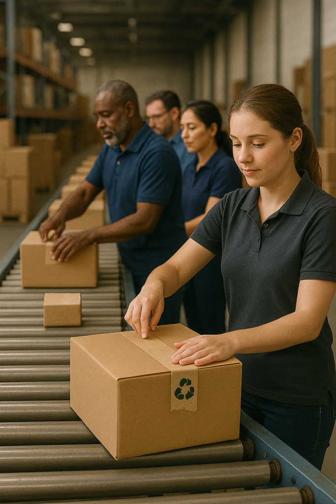 Linha de produção otimizada com  fitas adesivas sustentáveis